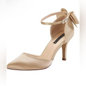 ERIJUNOR Gold Satin Bow Heels | Size 8.5 | Worn Once
